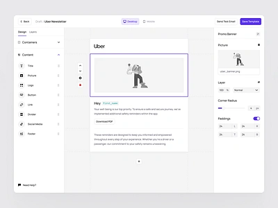 Email Marketing - Create Template View app campaign clean creator email everyway figma flow illustration input layers marketing menu newsletter settings template tool ui ux web