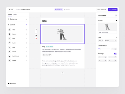 Email Marketing - Create Template View app campaign clean creator email everyway figma flow illustration input layers marketing menu newsletter settings template tool ui ux web