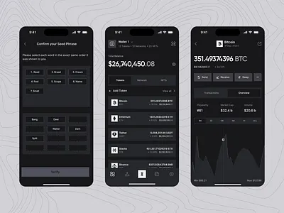 White & Black Crypto Wallet UI Design app bitcoin black blockchain btc crypto cryptocurrency design ethereum product productdesign tech ui uidesign uiux usdt ux uxdesign uxui web3