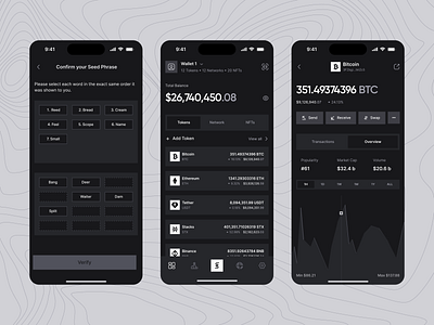 White & Black Crypto Wallet UI Design app bitcoin black blockchain btc crypto cryptocurrency design ethereum product productdesign tech ui uidesign uiux usdt ux uxdesign uxui web3