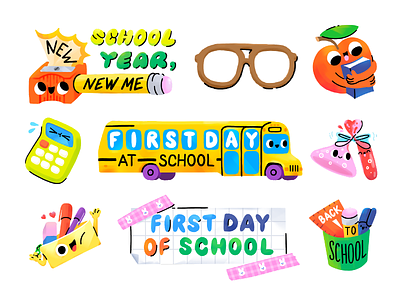 Back to school US apple back to school cartoon character education filters glasses hand drawn illustration knowlege mishax mishaxgraphic new pen pencil school school bus snapchat sticker stickers