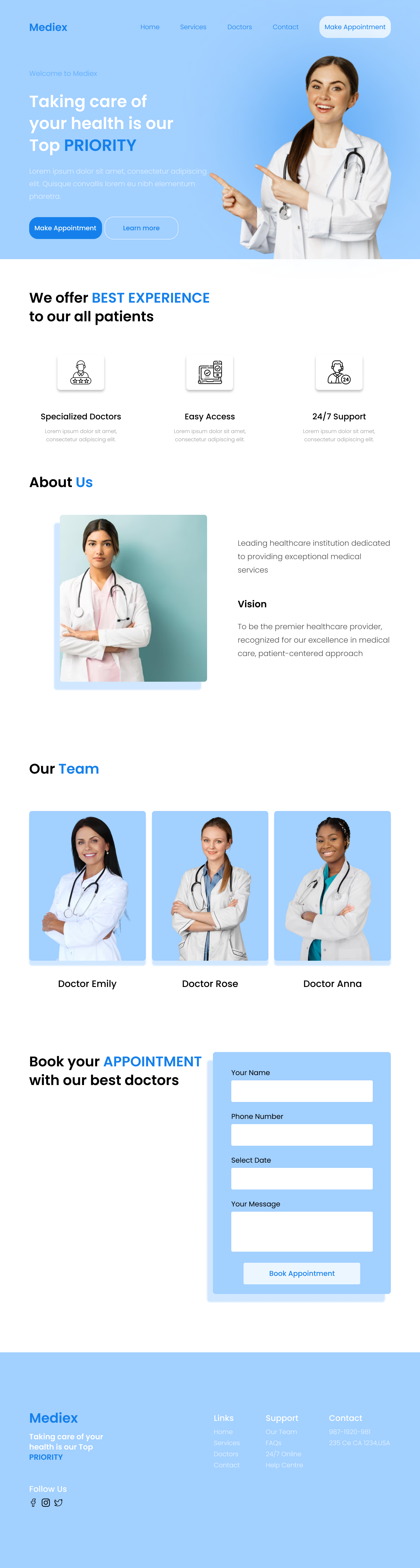 Mediex hospital website landing page adobe xd branding design designer figma inspiration landing page ui ui designer uiux user experience user interface web design website website design