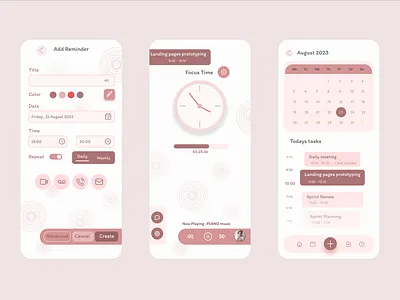 pomodoro app ui app branding clean design daily ui education focus illustration light theme logo modern pink planner soft colors time management ui ux