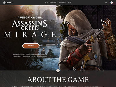 Assassin's Creed Mirage / JADE assassinscreed gamedesign gamelanding gestalt landingpage preorder ubisoft ui