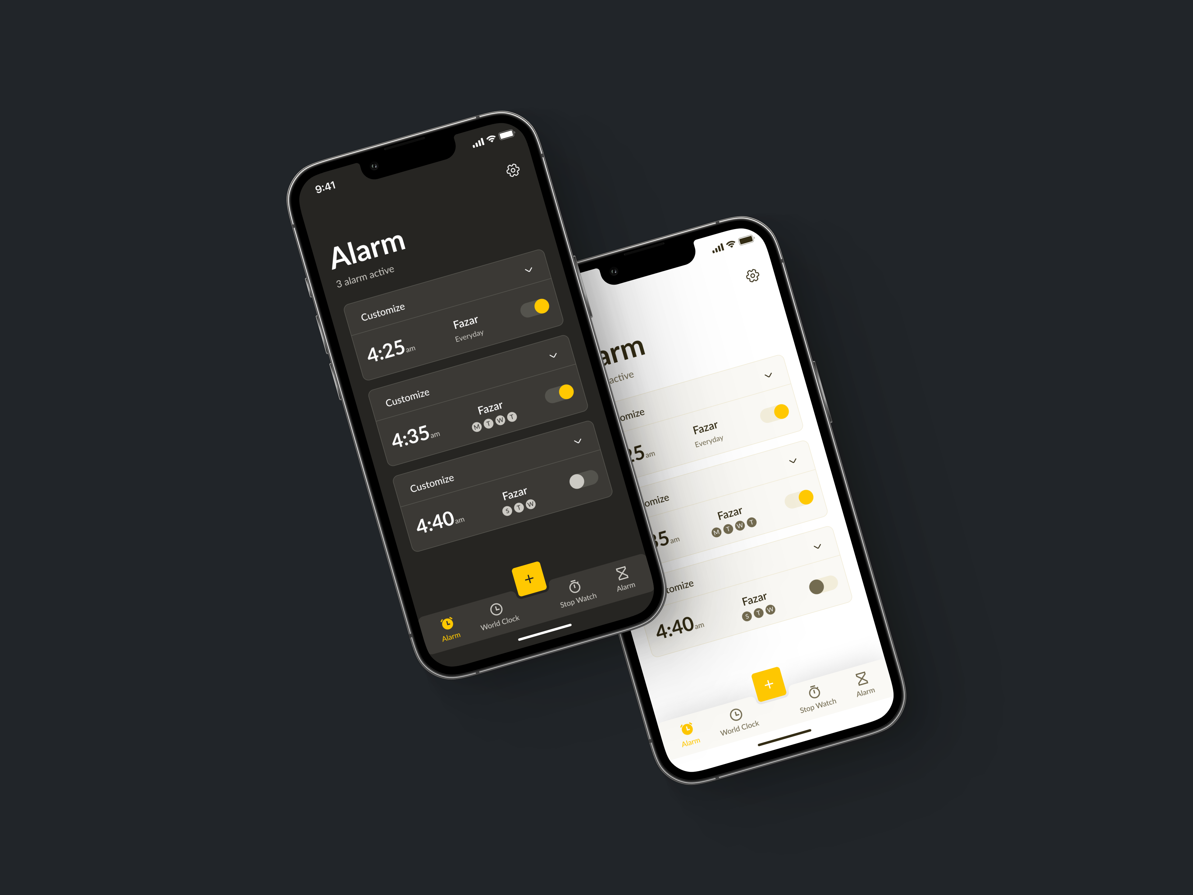 Minimal Alarm Clock App Design alarm alarm clock app design clock dark mode design ios ios app light mode minimal minimalist set alarm ui ui ux ux world clock
