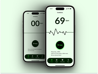 CardioZone (Heartbeat Monitor UI) branding fitness health logo mobileapp ui ux