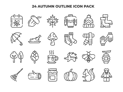 24 Autumn Outline Icon Pack autumn design icon illustration line outline season ui