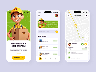 CourierGo App 3d animation app branding delivery design expedition food homepage illustration logistic logo mobile package playful service shipping ui website
