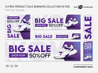 15 Free Product Sale Banners Collection in PSD banner banners design free freebie illustration photoshop psd purple sale template templates