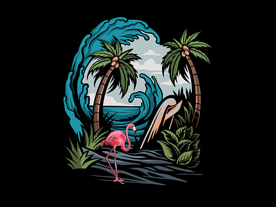 Beautiful flamingo illustration on the beach illustration beach beautiful flamingo graphic design illustration sunrise vector
