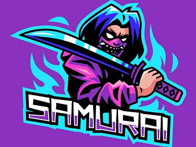 Samurai Mascot Logo character cyberpunk doodle esport esports logo fire flame game gaming graphic design japan japanese katana logo logo gaming mascot mascot logo mask samurai vector