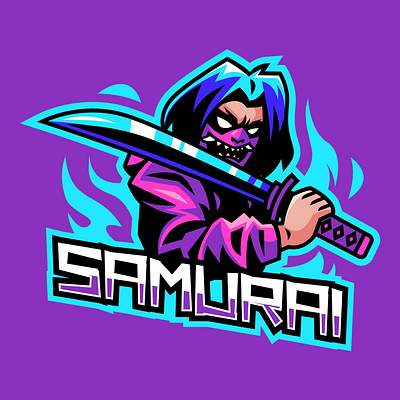 Samurai Mascot Logo character cyberpunk doodle esport esports logo fire flame game gaming graphic design japan japanese katana logo logo gaming mascot mascot logo mask samurai vector