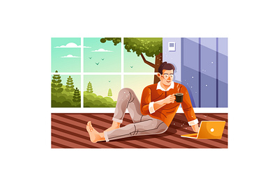 Enjoy Remote Work From Home Illustration male