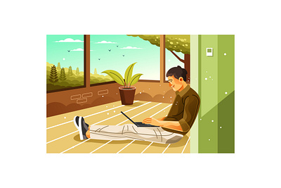 Enjoy Remote Working at Home Illustration male