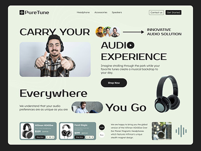 PureTune | Headphone Website audio branding ecommerce headphone headphones headset interface landing page landing ui modern music pixelean product shop sound store ui ui design web design website