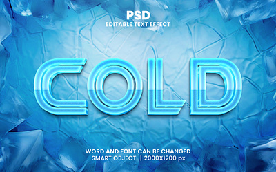 Cold winter 3d editable text effect design cold text effect cool font effect frozen effect ice psd mockup water