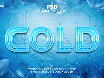 Cold winter 3d editable text effect design cold text effect cool font effect frozen effect ice psd mockup water