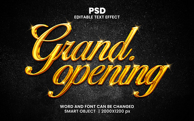 Grand opening luxury golden 3d editable text effect design gold design golden effect golden mockup grand celebrating grand opening title psd mockup