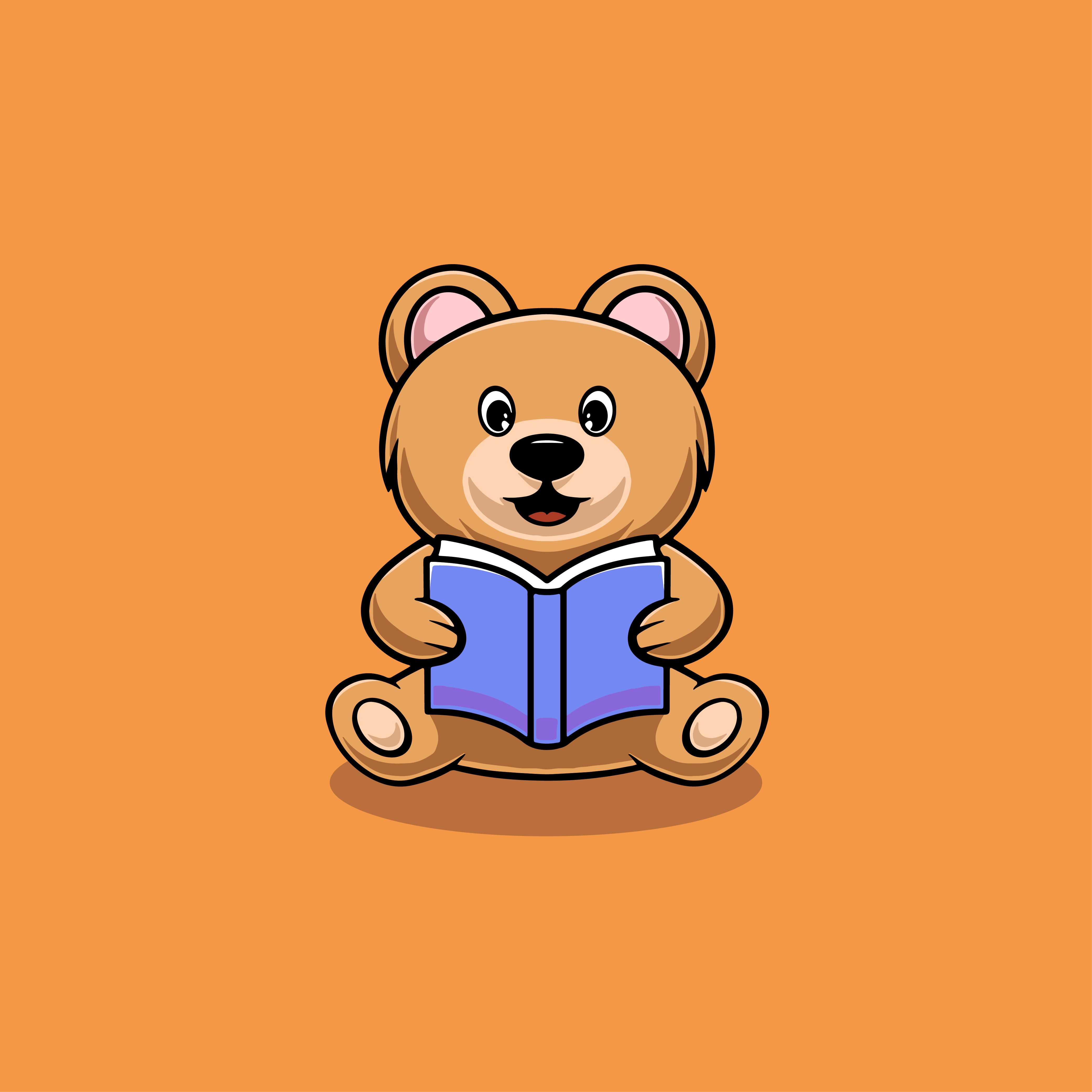 Cute Bear Reading a book Illustration books branding