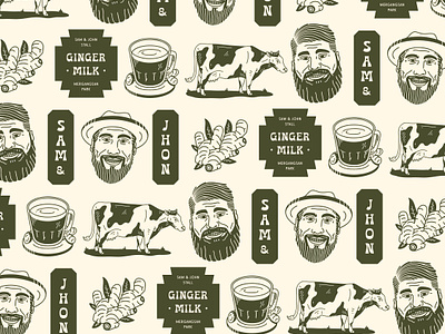 Sam & Jhon - Pattern branding design face ginger handdrawn illustration lineart logo milk pacakaging pattern potrait vintage
