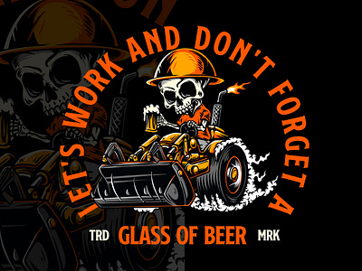 Work Hard Beer Hard beer cartoon construction design graphic design illustration logo skeleton skull vintage