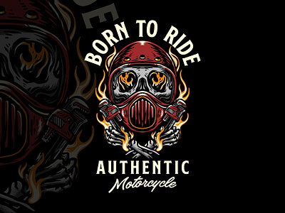 Born To Ride art design fire flame flare graphic design helmet illustration logo motor motorcycle race retro skeleton skull vector vintage