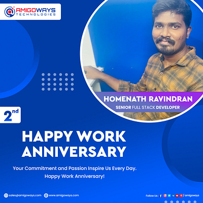 Congratulations, Homenath, on your 2nd Year Work Anniversary! 🎉 amigoways amigowaysappdevelopers amigowaysteam