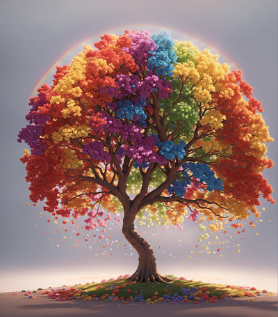 Rainbow Tree 3d 3d art ai art cgi colorful colors environment fantasy floral flowers illustration light magic model nature rainbow rainbow tree spring summer tree