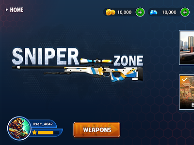 Sniper Zone Game UI 3d game action gmae game for sell game graphics game photoshop game ui game ui design sniper 3d sniper action sniper game sniper zone