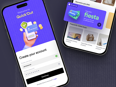 Quick'Out account blue check out create design ecommerce login online payment purple shopping signup ui