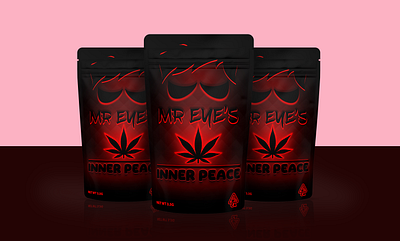 Inner Peace weed eye 3d animation annabis branding graphic design illustration label leaf mockups mylar bags pouches red shinning vector weed