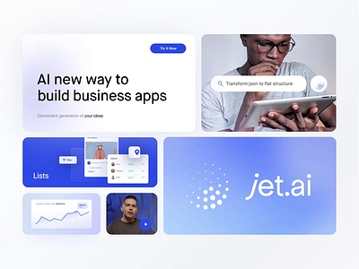 Jet AI Brand Identity ai app brand identity branding builder clean gpt gradient graphic design identity inspiration jetadmin light logo motion graphics no code ui