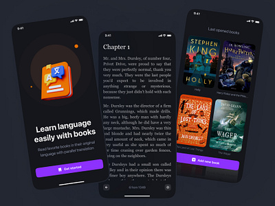 eBook Reader App app book books dark ebook free lang language library mobile reader simple ui ux