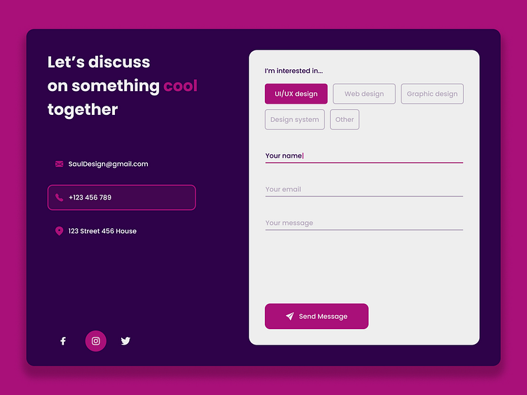 Contact Form UI by SaulDesign on Dribbble