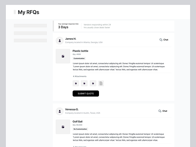 My RFQs Wireframe app designer dashboard interface joniahmed manufacturing menufacture minimal product request rfq rfqs saas submit quote ui design uidesign userexperiance uxdesign uxdesigner white level product wireframe