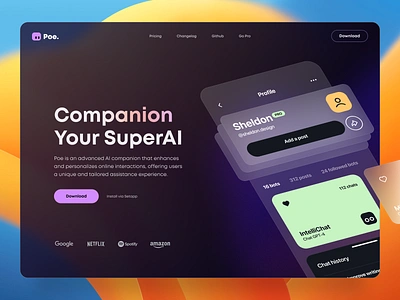 Poe. – Hero header for Echo ai ai ui kit brainwave figma resource free freebie glass hero header hero website landing landing page mac os mobile ui kit ui template user interface web design web template web ui website