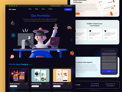 SoftDesigns Portfolio Dark Theme Website Design dark theme dark ui design homepage landing page landing page design portfolio portfolio page ui design website website design website ui