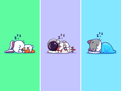 Lazy Monday🐰🧑🏻‍🚀🐱😴 activity animals astronaut bed blanket carrot cat character cute dream hug icon illustration lay on logo pillow rabbit relax rocket sleeping