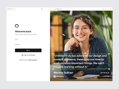 Log in page — Untitled UI create account figma log in login minimal onboarding sign in sign up signin signup testimonial web design