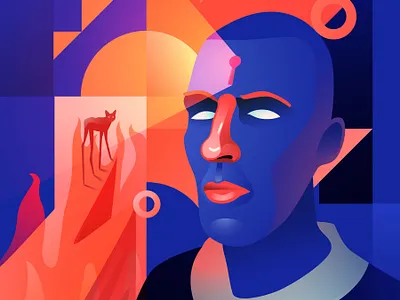 Mystery person blue digital art orange portrait vector art