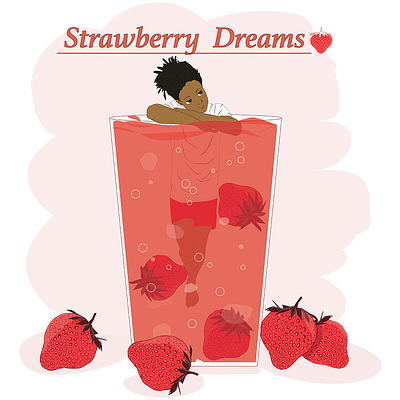 Strawberry Dreams black boy cloud cloudy cold digital art dream dreamy drink fruit print red sleep soda soda pop strawberries summer summer time sweet tshirt