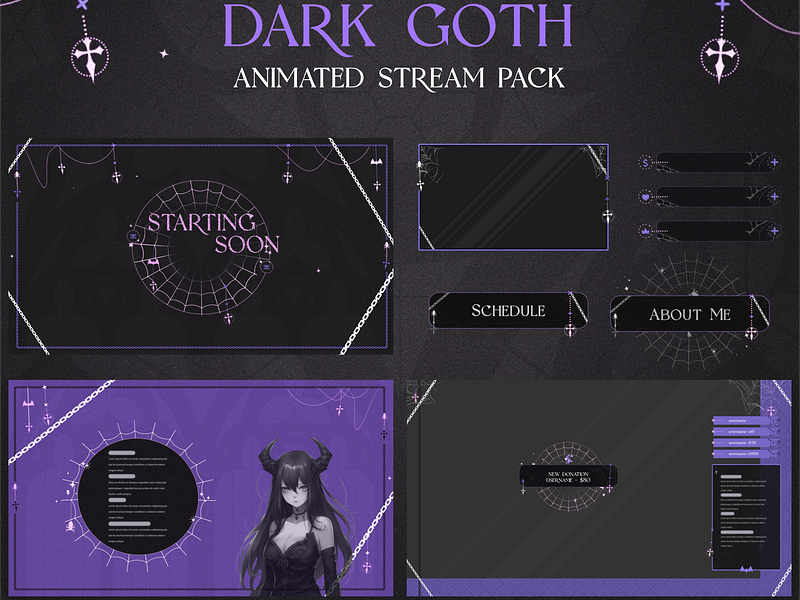 DARK GOTH - ANIMATED STREAM PACK animated design graphic design stream stream design stream pack twitch vtuber