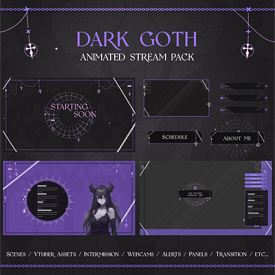DARK GOTH - ANIMATED STREAM PACK animated design graphic design stream stream design stream pack twitch vtuber