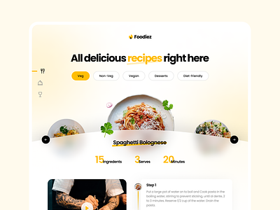 Foodiez - A Recipe website design chef concept cook dailyui eat food foodie hero page landing page menu recipe restaurant ui uidesign web web design website website design
