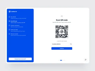 QR code 2fa sign up — Untitled UI 2fa create account figma minimal minimalism onboarding product design progress qr code sign up signup steps ui design user interface ux design verification