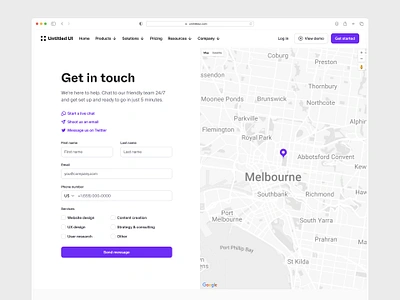 Get in touch — Untitled UI booking booking form contact form contact page contact us form get in touch google maps map web design