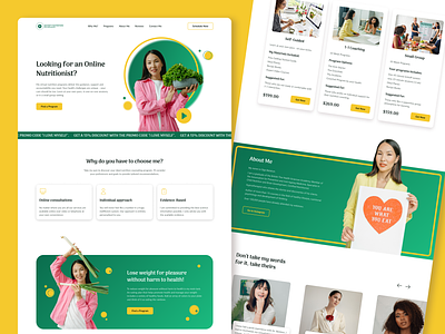 Nutritionist Landing Page Web Design colorful figma green landing page nutritionist ui ux webdesign yellow