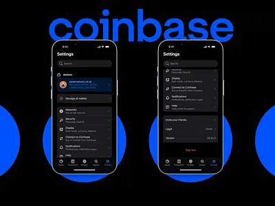 DailyUI - Coinbase settings page app designe crypto cryptocurrency darkmode design settings ui ux