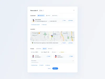 Web App / New order / Pop-up fields