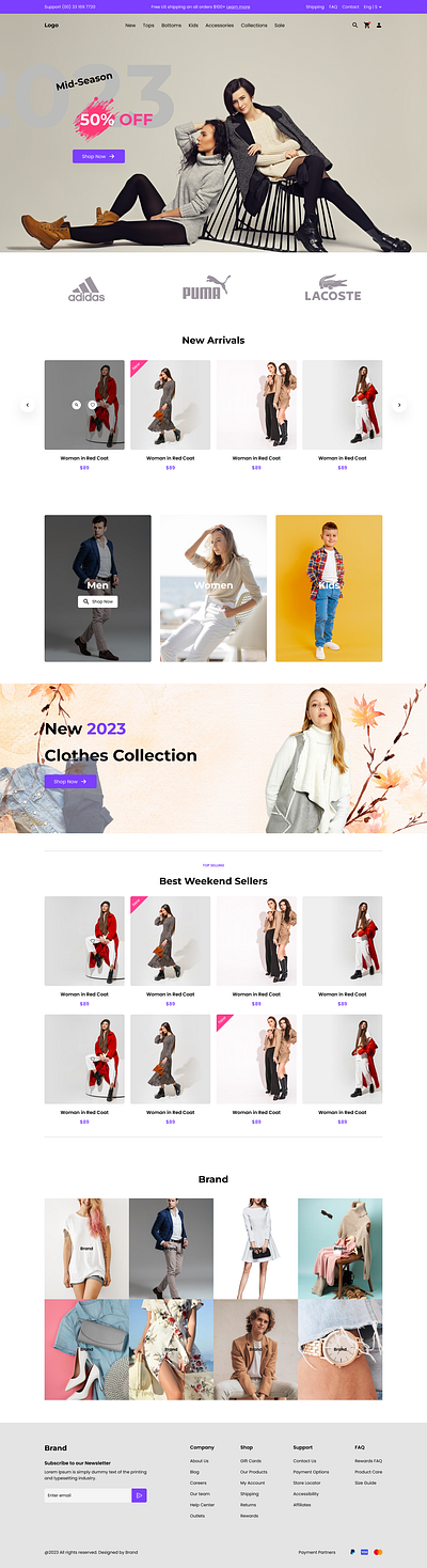 landing page for online ordering cloth. figma ui website